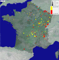 Carte de localisation des Bouvreuils pivoines recensés lors du week-end