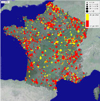 Carte de localisation des Moineaux domestiques recensés lors du week-end
