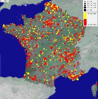 Carte de localisation des Pinsons des arbres recensés lors du week-end